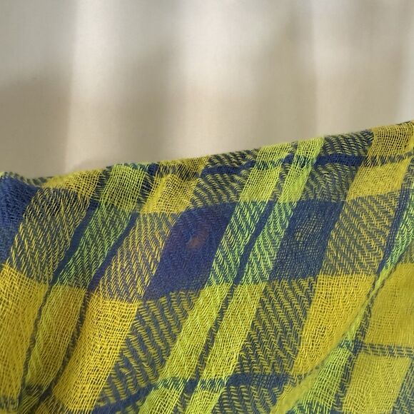 New Gap Wool Blend Scarf Lightweight Blue Yellow Plaid 24"x84" - Picture 7 of 9